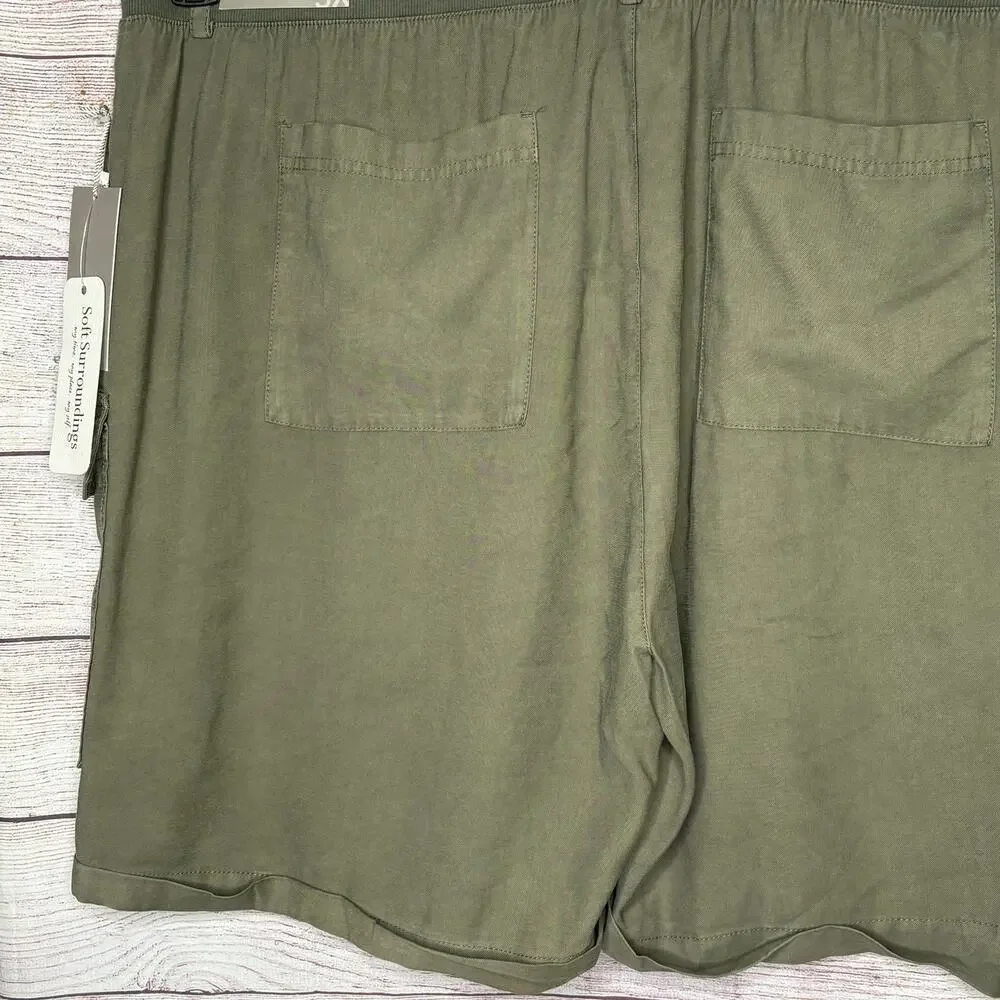Soft Surroundings Pali Cargo Dusty Olive Cuffed Pocket Shorts Size 3XL New